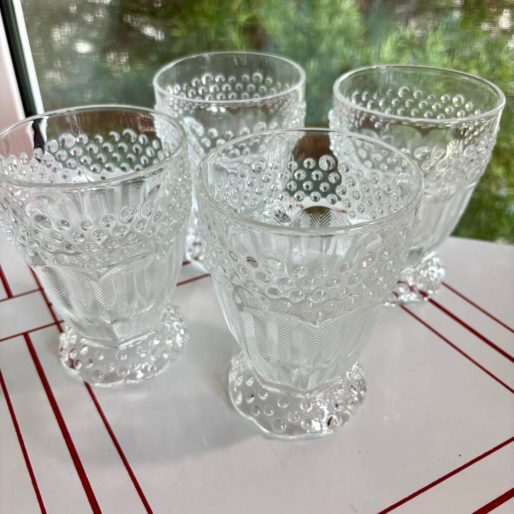 Vintage Gorham Emily’s Attic Clear Glass Tumblers Hobnail Herringbone set of 4